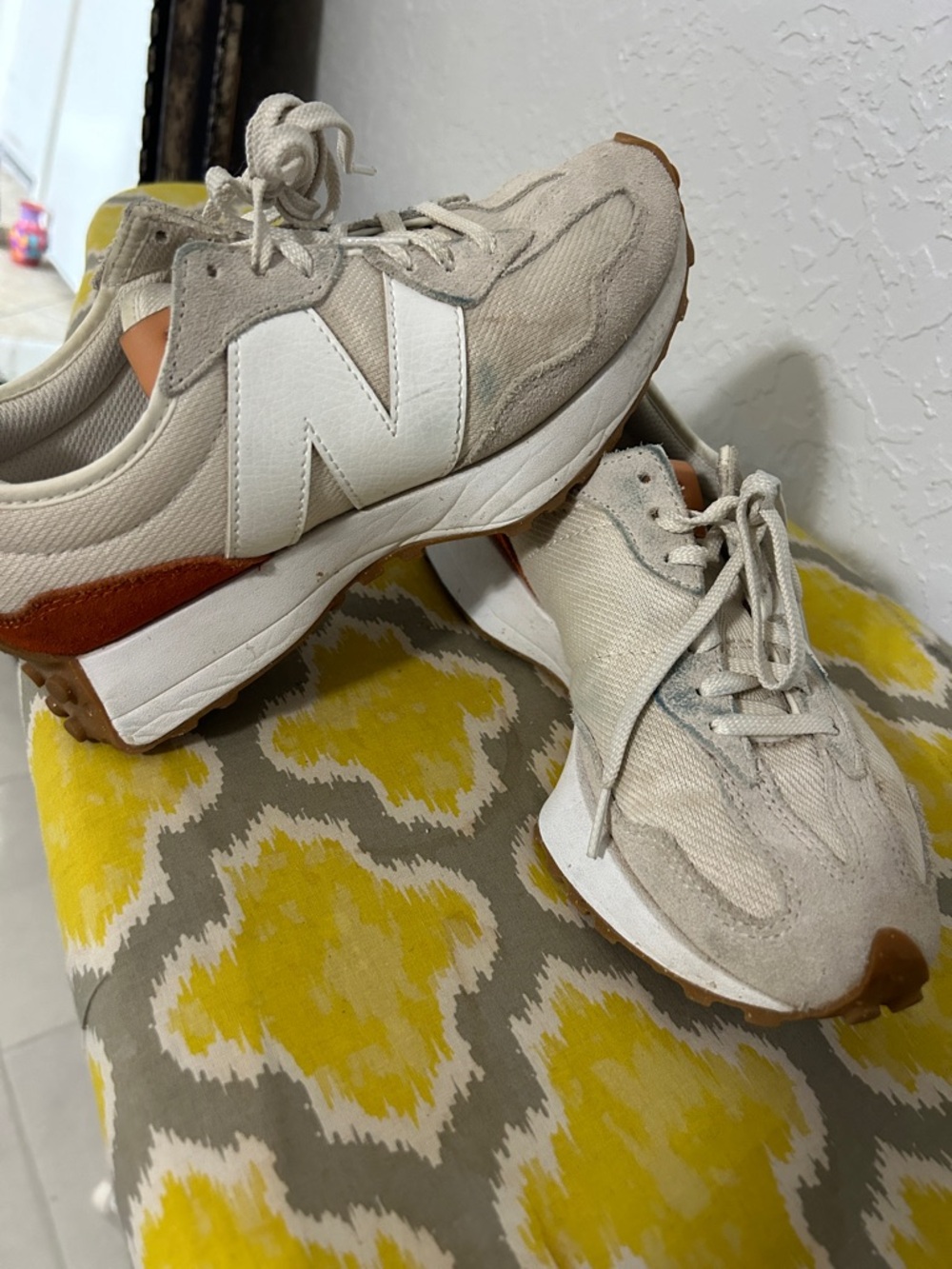 New Balance Beige White Tan Accent Sneakers